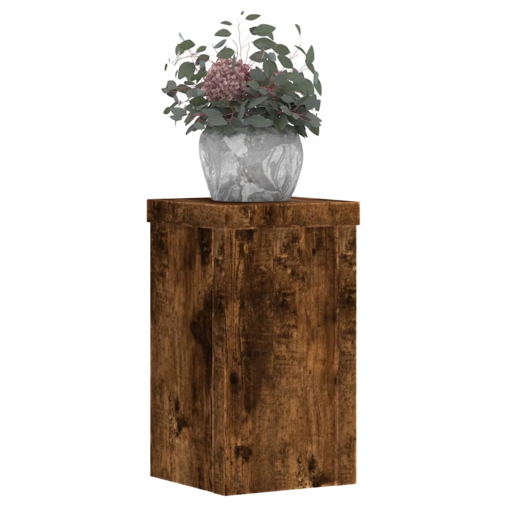 VidaXL Plantenstandaards 2 st 10x10x18 cm bewerkt hout gerookt eiken