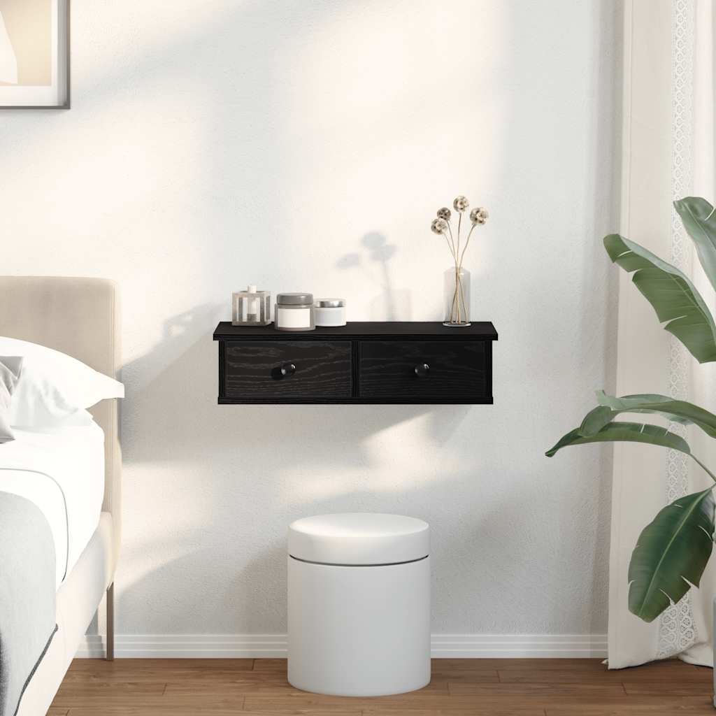 VidaXL Wandschap met lades 60x25x15 cm bewerkt hout zwart