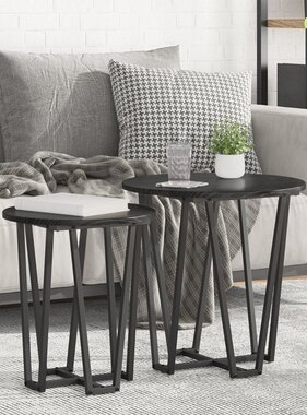 VidaXL Bijzettafel Set van 2 - Zwart Eiken MDF en Metaal