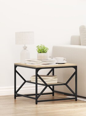 VidaXL Salontafel met Plank in Sonoma Eiken – 51x50x40 cm – Gemaakt van Bewerkt Hout
