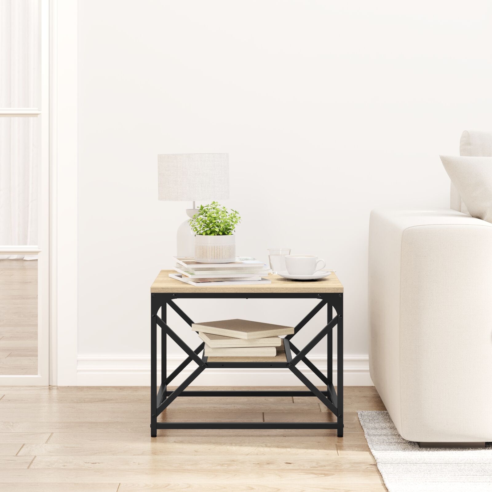 VidaXL Salontafel met Plank in Sonoma Eiken – 51x50x40 cm – Gemaakt van Bewerkt Hout