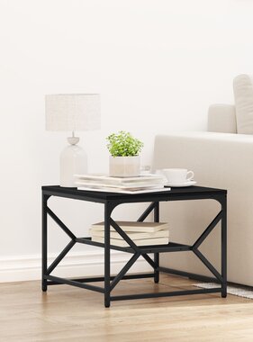 VidaXL Zwarte Eiken Salontafel met Plank, 51x50x40 cm, Gemaakt van Bewerkt Hout