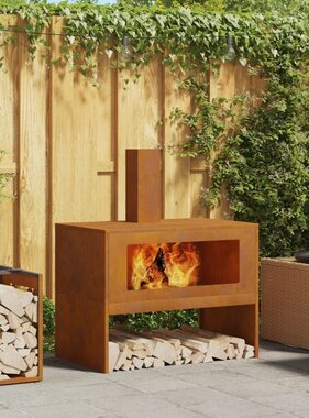 VidaXL Vuurkorf met Schoorsteen 80x50x96 cm Verweerd Staal