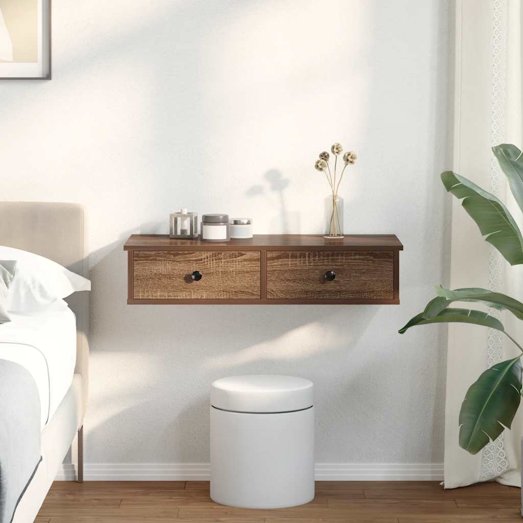 VidaXL Wandschap met lades 80x31x17 cm bewerkt hout bruin eikenkleurig