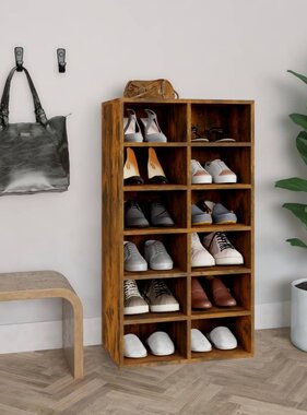 VidaXL Schoenenrek 54x34x100,5 cm bewerkt hout gerookt eikenkleurig