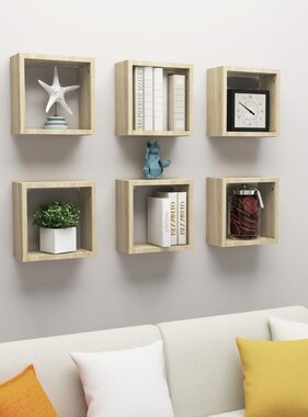 VidaXL Wandschappen kubus 6 st 30x15x30 cm sonoma eikenkleurig
