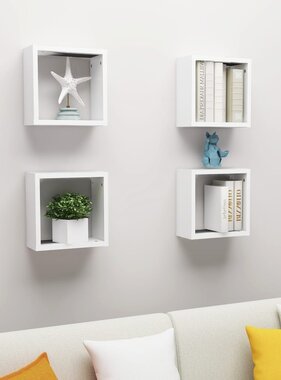 VidaXL Wandschappen kubus 4 st 30x15x30 cm wit