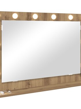 VidaXL Makeup Spiegel Artisan Eiken, Wit Hout, Metaal, Glas Medium