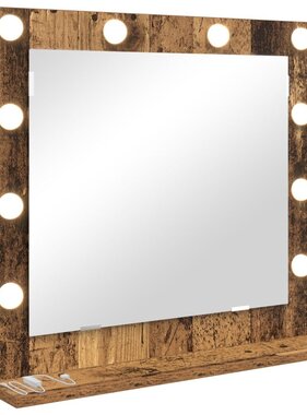 VidaXL Make-upspiegel met LED-verlichting Oud Hout 60x55x18 cm