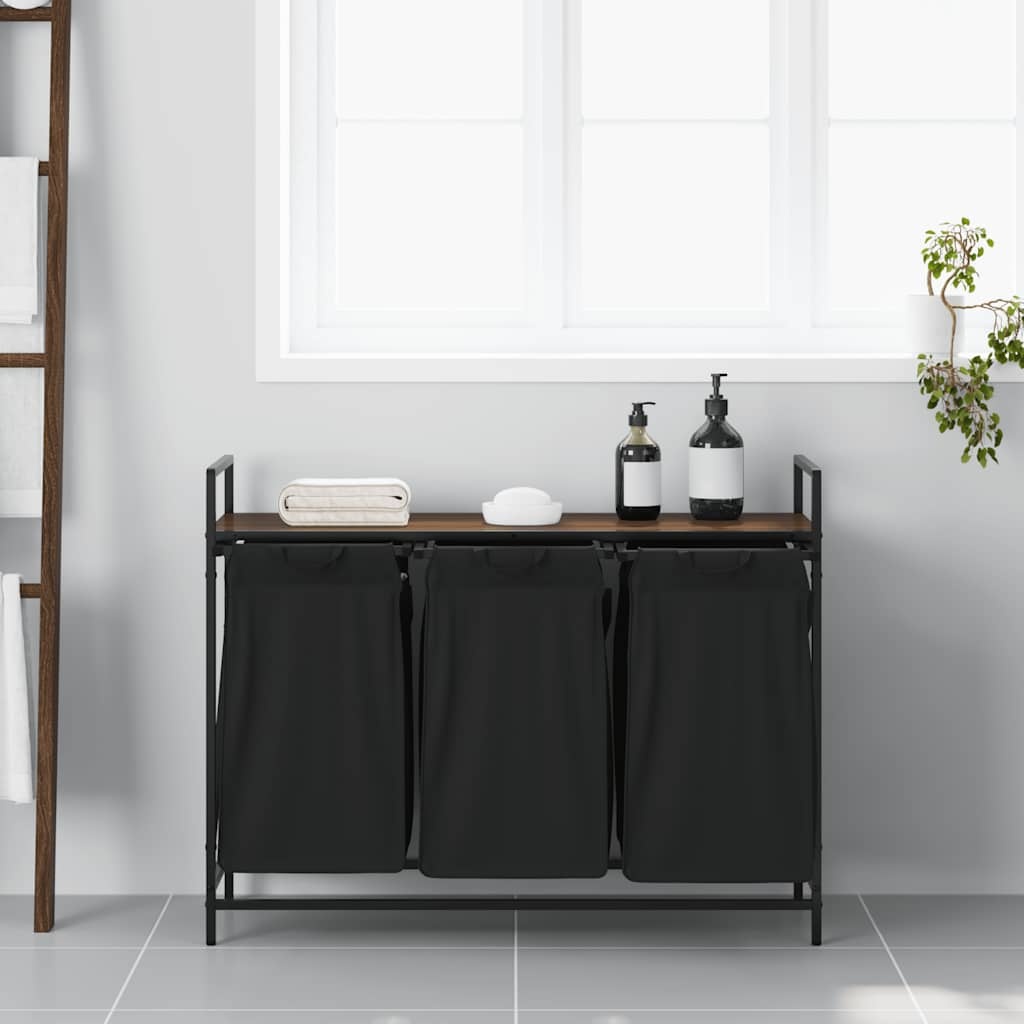 VidaXL Wasmand 3 vakken met plank bruin eikenkleurig