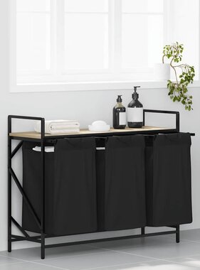 VidaXL Wasmand 3 vakken met plank sonoma eikenkleurig