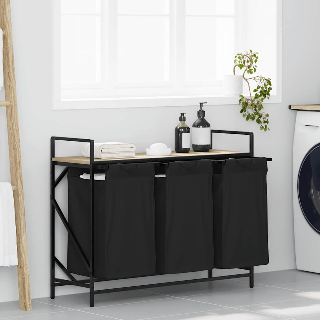 VidaXL Wasmand 3 vakken met plank sonoma eikenkleurig