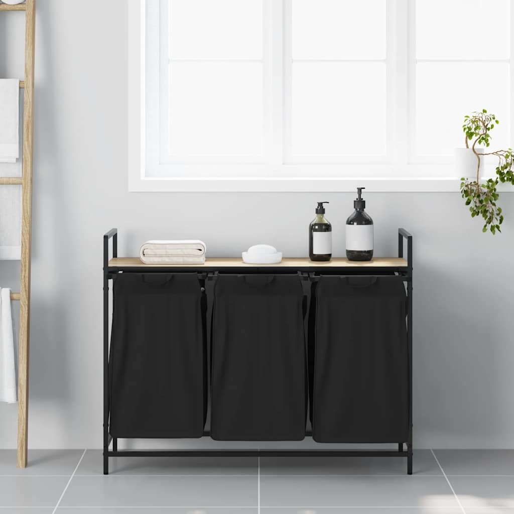 VidaXL Wasmand 3 vakken met plank sonoma eikenkleurig