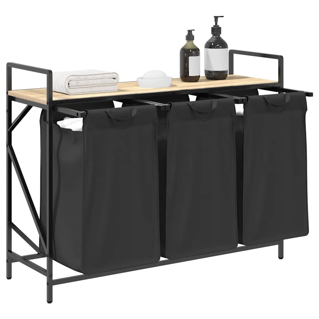 VidaXL Wasmand 3 vakken met plank sonoma eikenkleurig