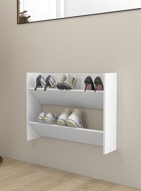 VidaXL Wandschoenenkast 80x18x60 cm bewerkt hout wit