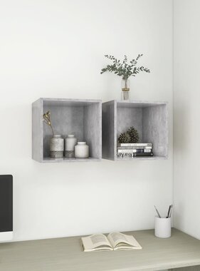 VidaXL Wandkasten 2 st 37x37x37 cm bewerkt hout betongrijs