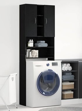 VidaXL Wasmachinekast 64x25,5x190 cm zwart eikenkleur