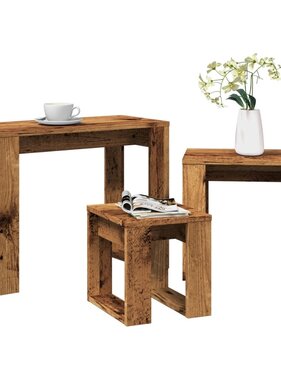 VidaXL 3-delige Bijzettafelset bewerkt hout oud houtkleurig