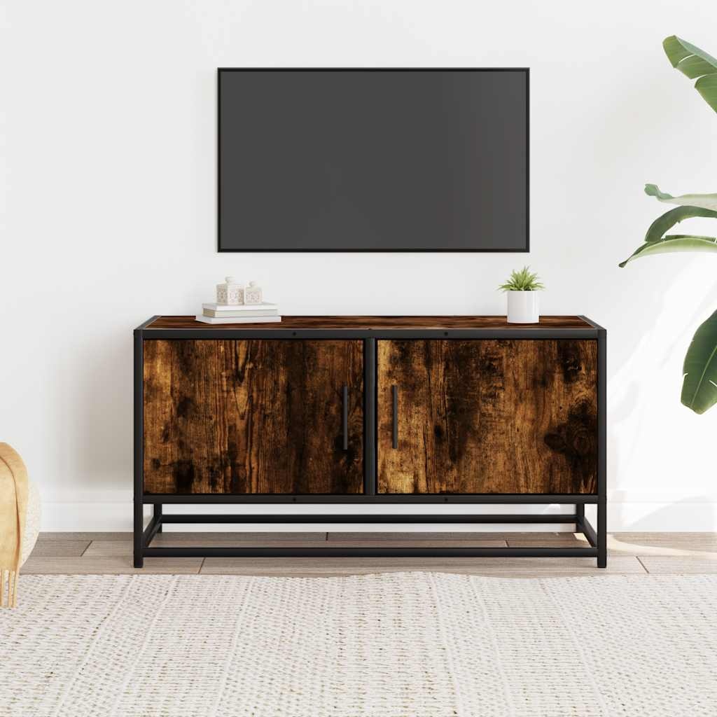 VidaXL Tv-meubel 80x34,5x40cm bewerkt hout metaal gerookt eikenkleurig