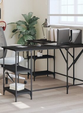 VidaXL Bureau 139x139x75 cm bewerkt hout zwart