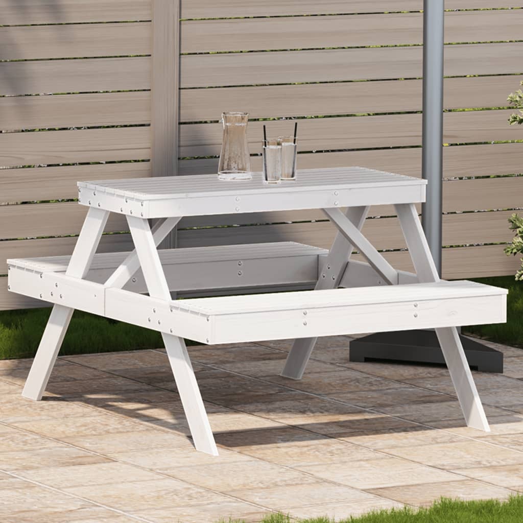VidaXL Picknicktafel 105x134x75 cm massief grenenhout wit