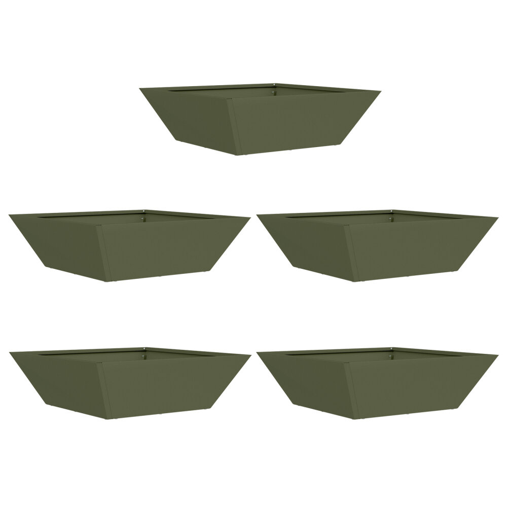 VidaXL Metalen Plantenbak Olijfgroen Metaal 50 x 50 x 15 cm Vierkant