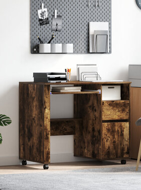 VidaXL Bruin Computerbureau Gerookt eiken Bewerkt hout Compact Lades