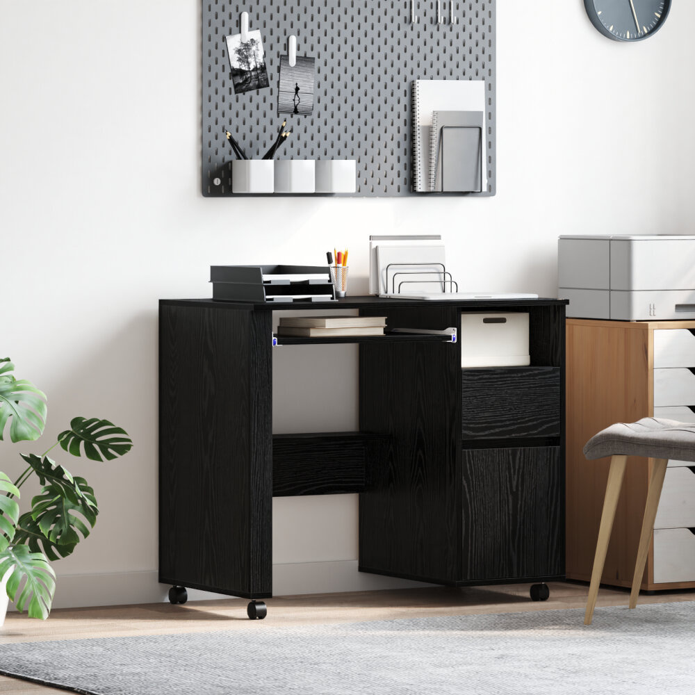 VidaXL Zwart Eiken Computerbureau Zwart Eiken Bewerkt hout, Metaal Medium