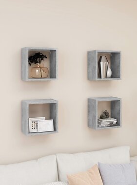 VidaXL Wandschappen kubus 4 st 26x15x26 cm betongrijs