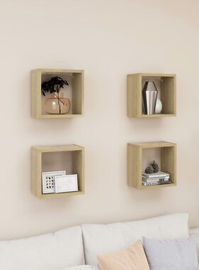 VidaXL Wandschappen kubus 4 st 26x15x26 cm sonoma eikenkleurig