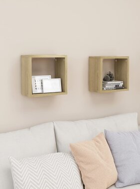VidaXL Wandschappen kubus 2 st 26x15x26 cm sonoma eikenkleurig