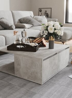 VidaXL Salontafel 80x80x31 cm bewerkt hout betongrijs