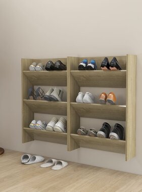 VidaXL Wandschoenenkasten 2 st 60x18x90 cm spaanplaat sonoma eiken