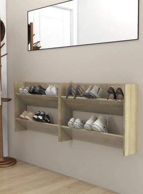 VidaXL Wandschoenenkasten 2 st 80x18x60 cm spaanplaat sonoma eiken
