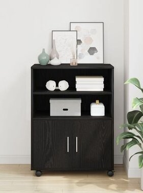 VidaXL Rolkast 60x48x81 cm bewerkt hout zwart eikenkleurig