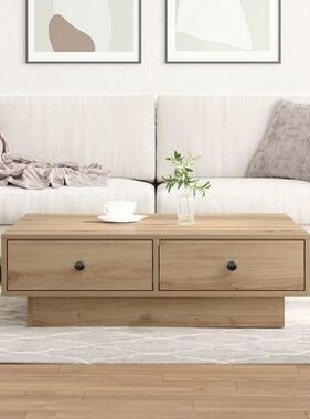 VidaXL Salontafel Eiken Fineer, MDF 90 x 90 x 28 cm Opslag Vierkant