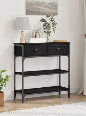 VidaXL Wandtafel 72,5x25x75 cm bewrkt hout en staal zwart eikenkleurig