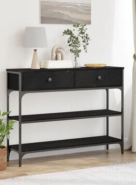 VidaXL Wandtafel 100x25x75 cm bewerkt hout en staal zwart eikenkleurig