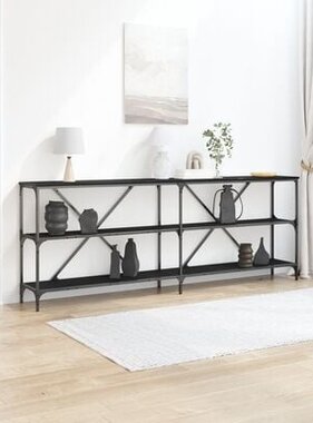 VidaXL Wandtafel 200x30x75 cm bewerkt hout en staal zwart eikenkleurig