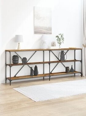 VidaXL Wandtafel 200x30x75 cm bewerkt hout en staal oud houtkleurig