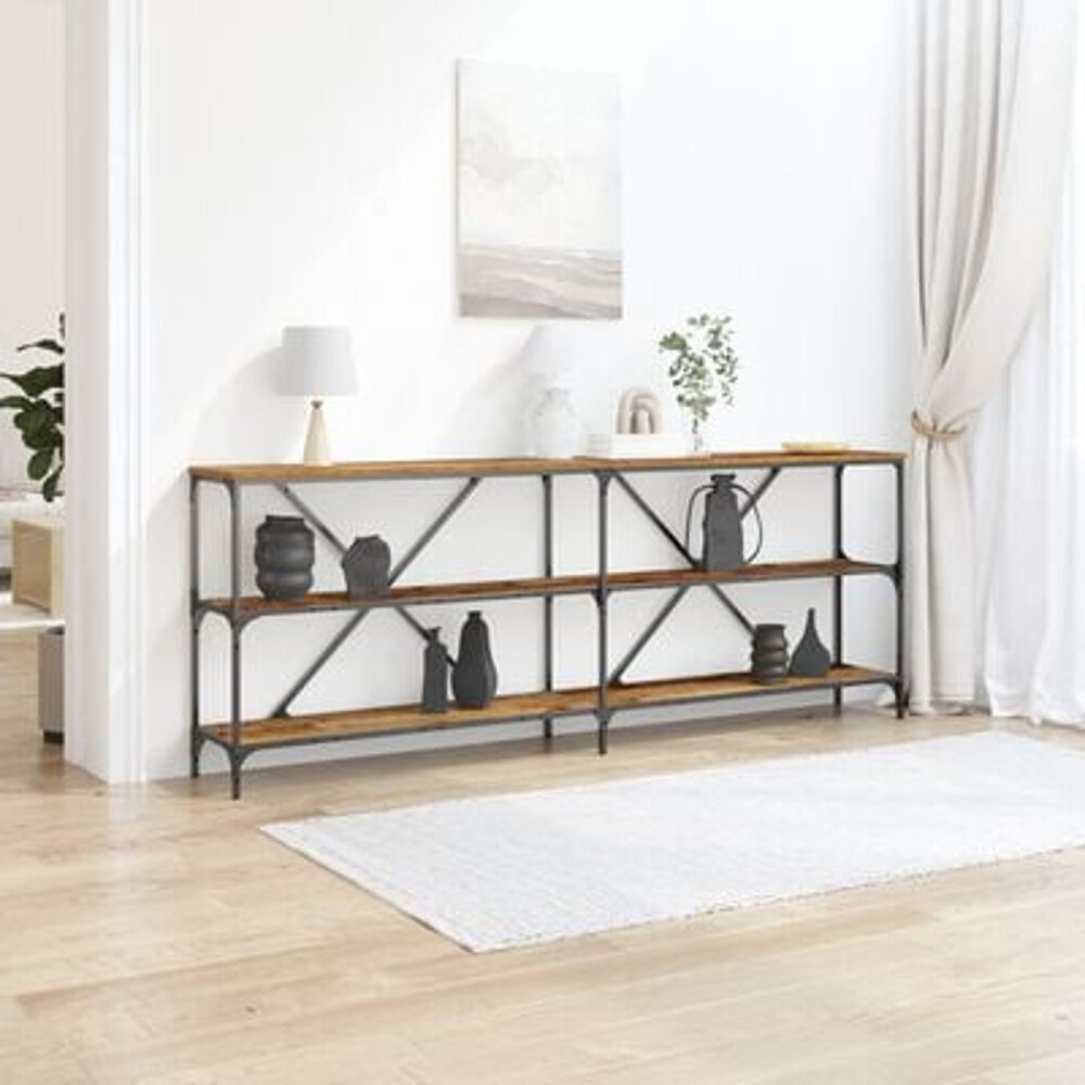 VidaXL Wandtafel 200x30x75 cm bewerkt hout en staal oud houtkleurig