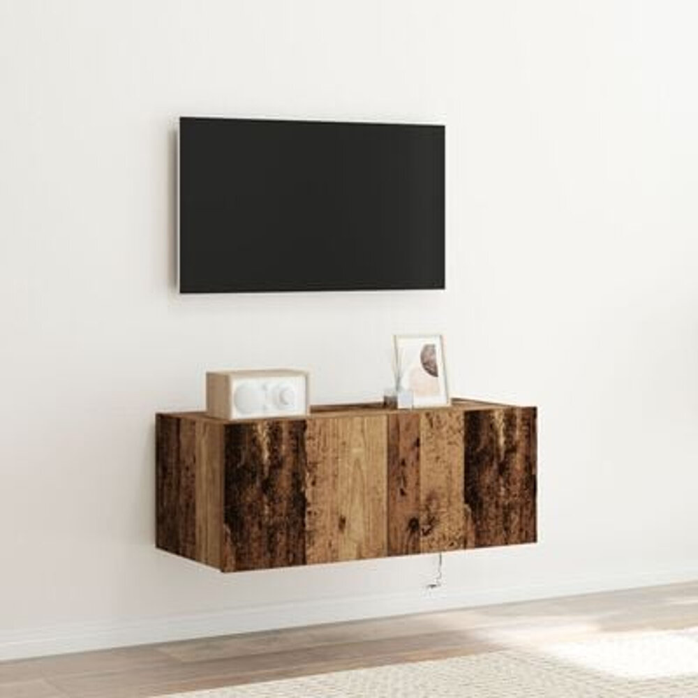 VidaXL Tv-wandmeubel met LED-verlichting 80x35x31 cm oud houtkleurig
