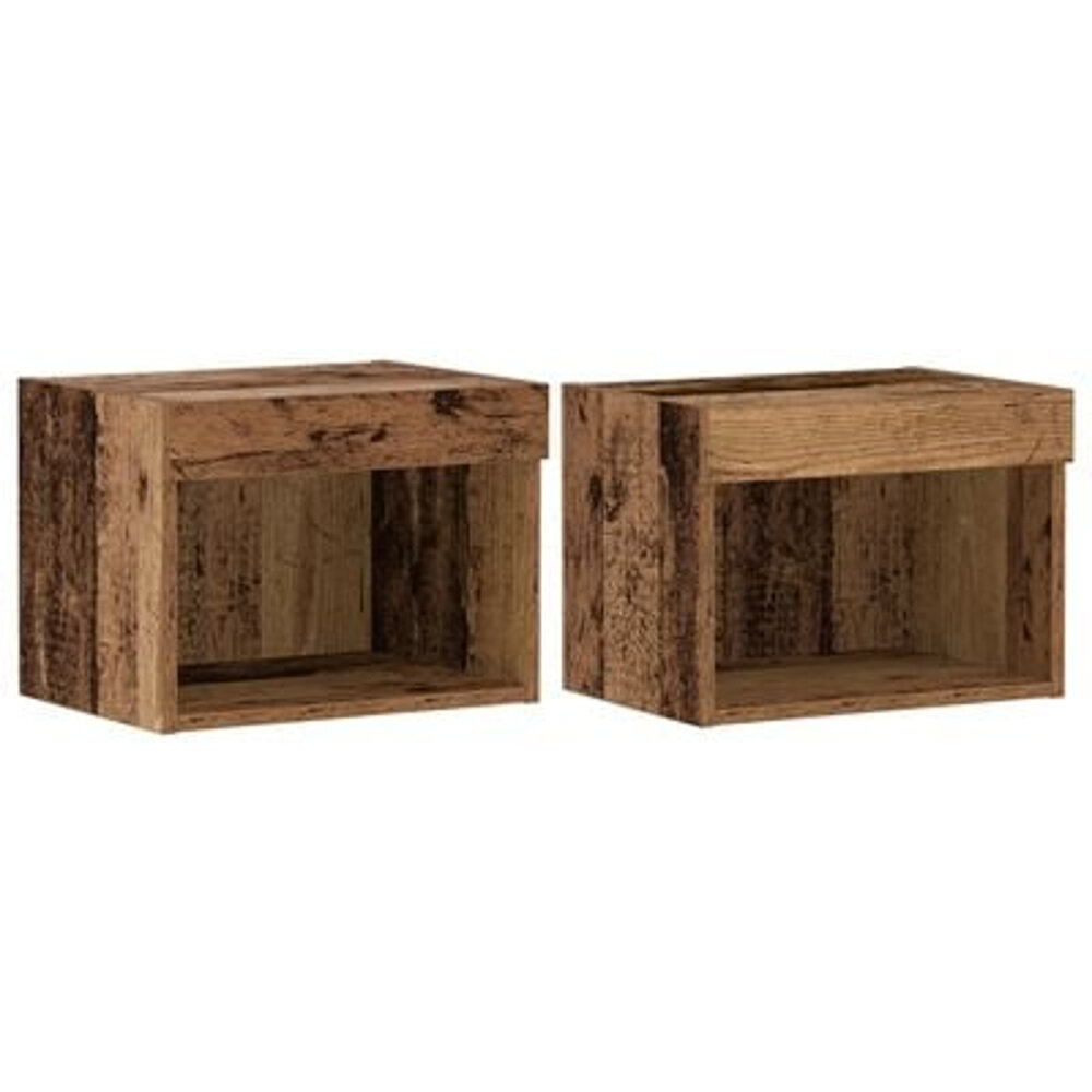 VidaXL Wandkasten 2 st met LED-verlichting 40x30x30 cm oud houtkleurig