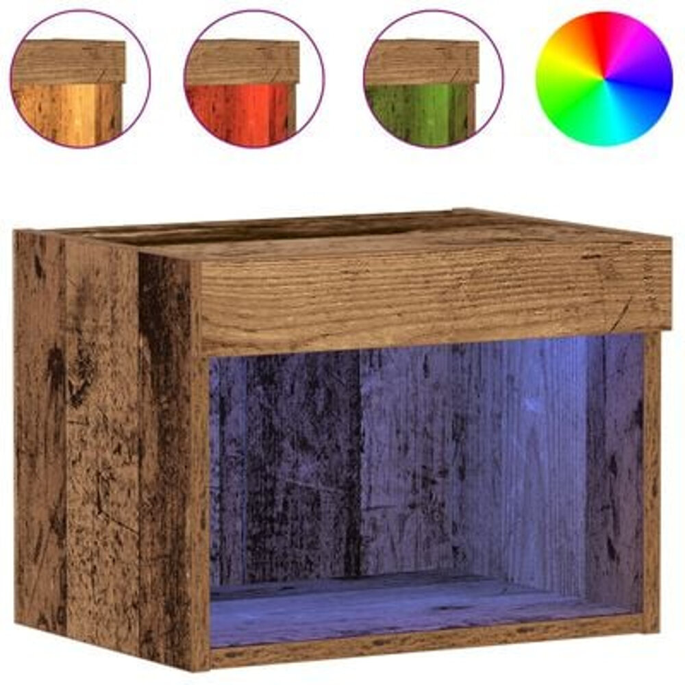 VidaXL Wandkasten 2 st met LED-verlichting 40x30x30 cm oud houtkleurig