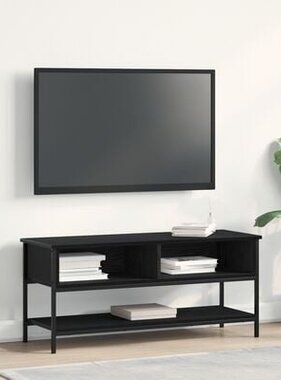 VidaXL Tv-meubel 100x35x45 cm bewerkt hout en staal zwart eikenkleurig