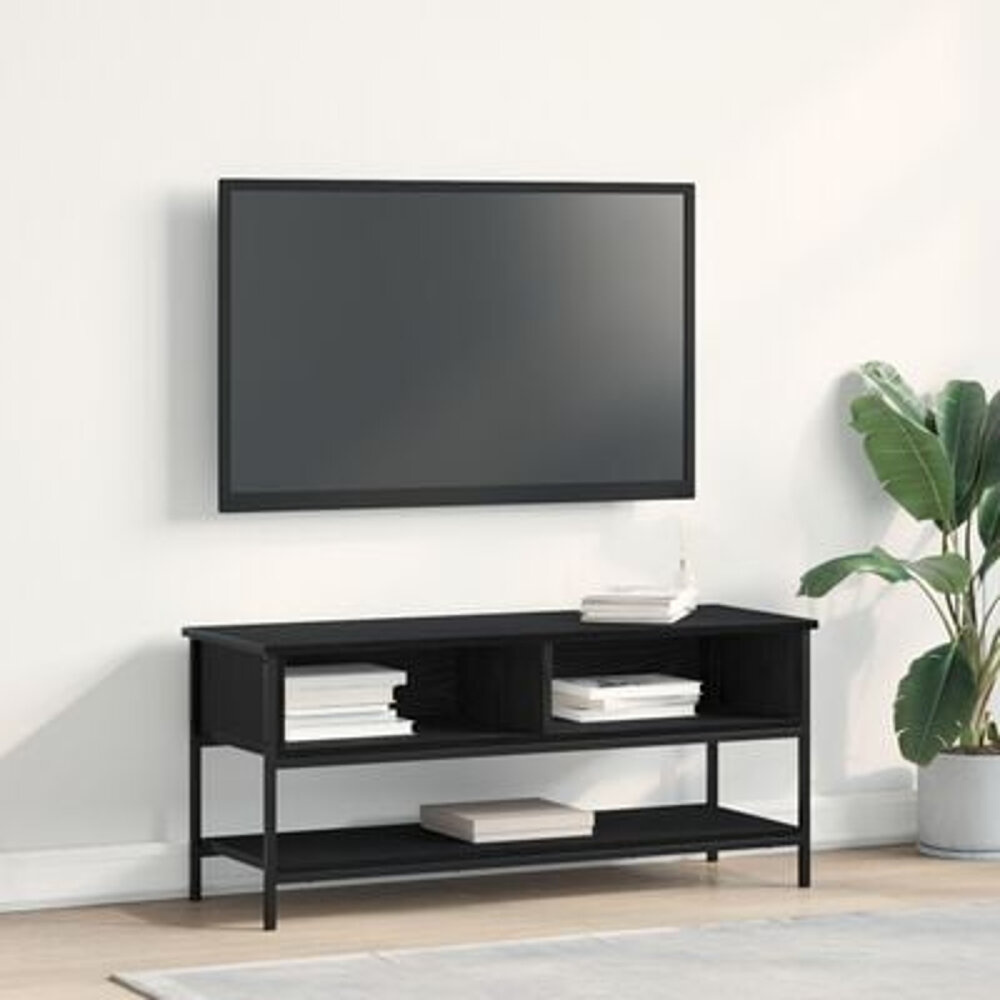VidaXL Tv-meubel 100x35x45 cm bewerkt hout en staal zwart eikenkleurig