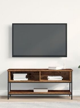 VidaXL Tv-meubel 100x35x45 cm bewerkt hout en staal oud houtkleurig