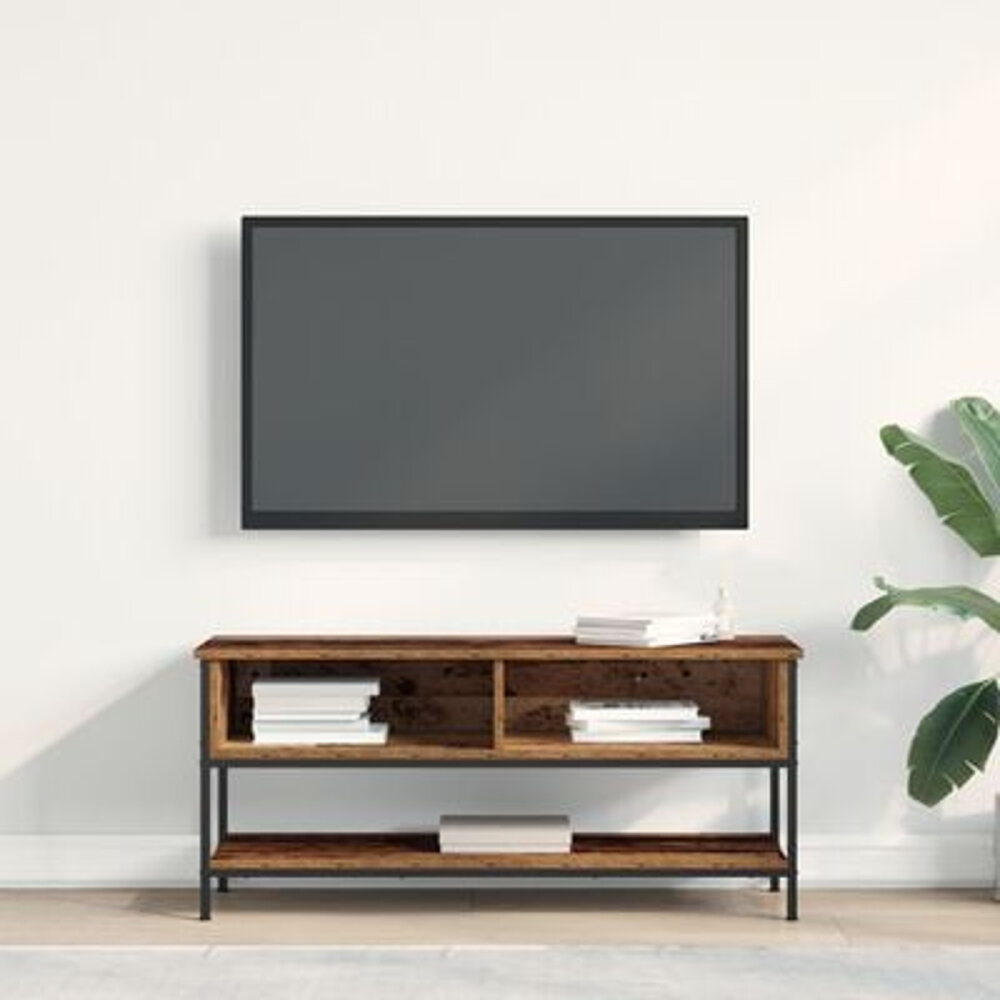 VidaXL Tv-meubel 100x35x45 cm bewerkt hout en staal oud houtkleurig