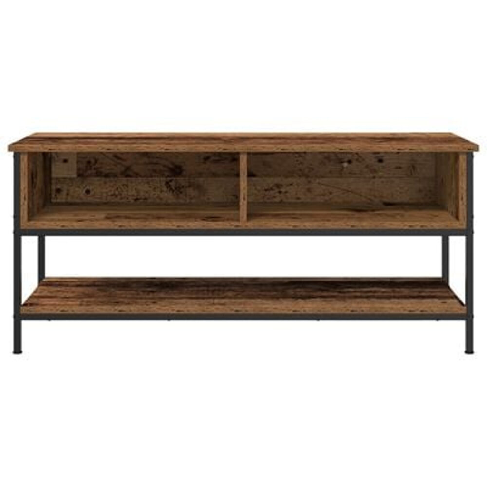 VidaXL Tv-meubel 100x35x45 cm bewerkt hout en staal oud houtkleurig