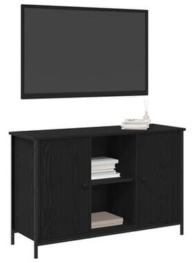 VidaXL Tv-meubel 101x35x65 cm bewerkt hout en staal zwart eikenkleur